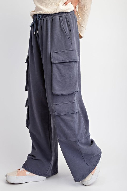 MINERAL WASHED TERRY KNIT CARGO PANTS