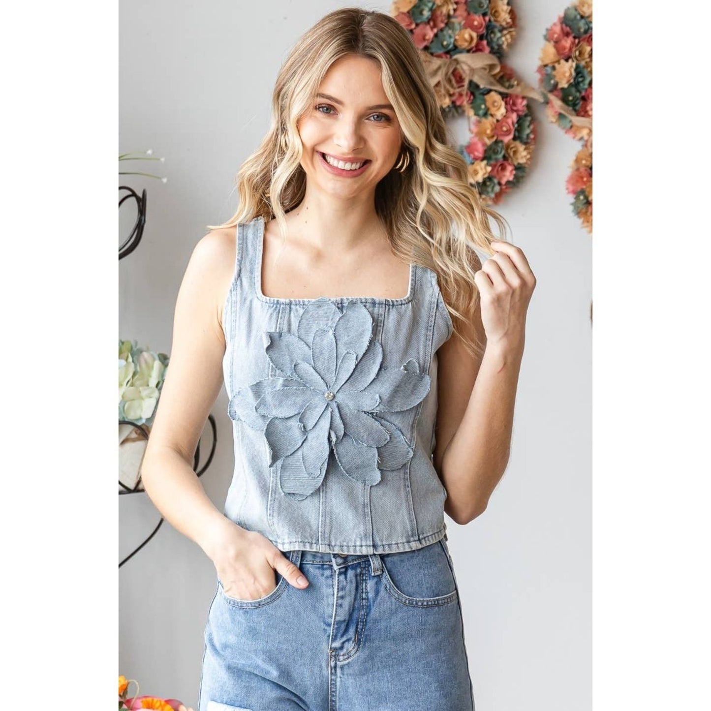 Wildflower Washed Denim  Top